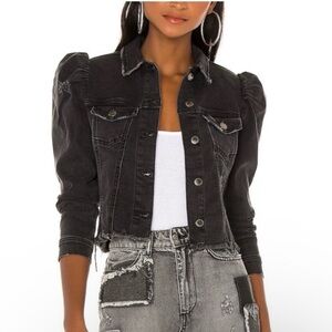 Retrofete Black Denim Jacket with Puff Sleeves